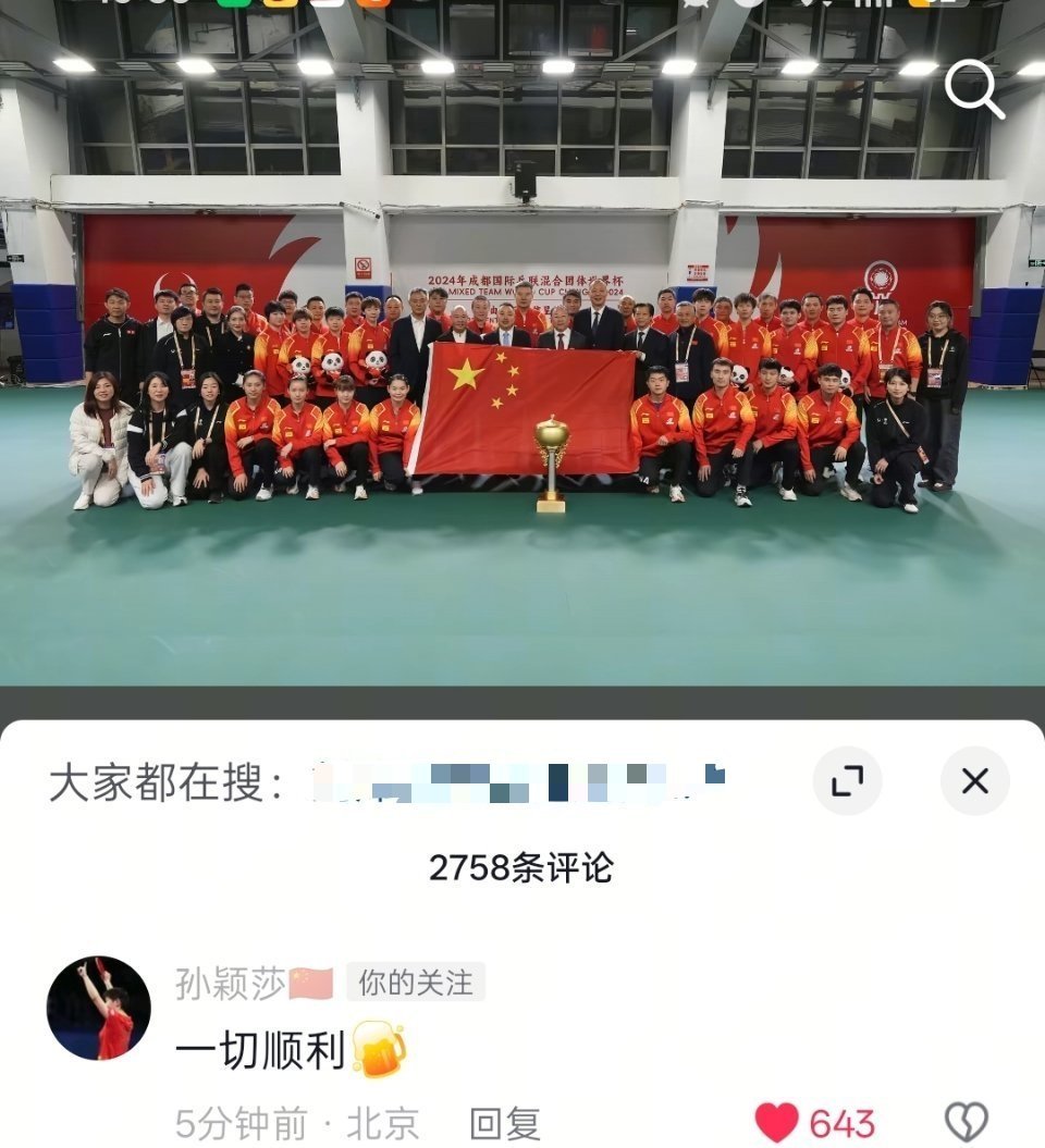 孙颖莎 一切顺利一切顺利，今年所有比赛都不在乎结果了，只求到年底依然健健康康，顺