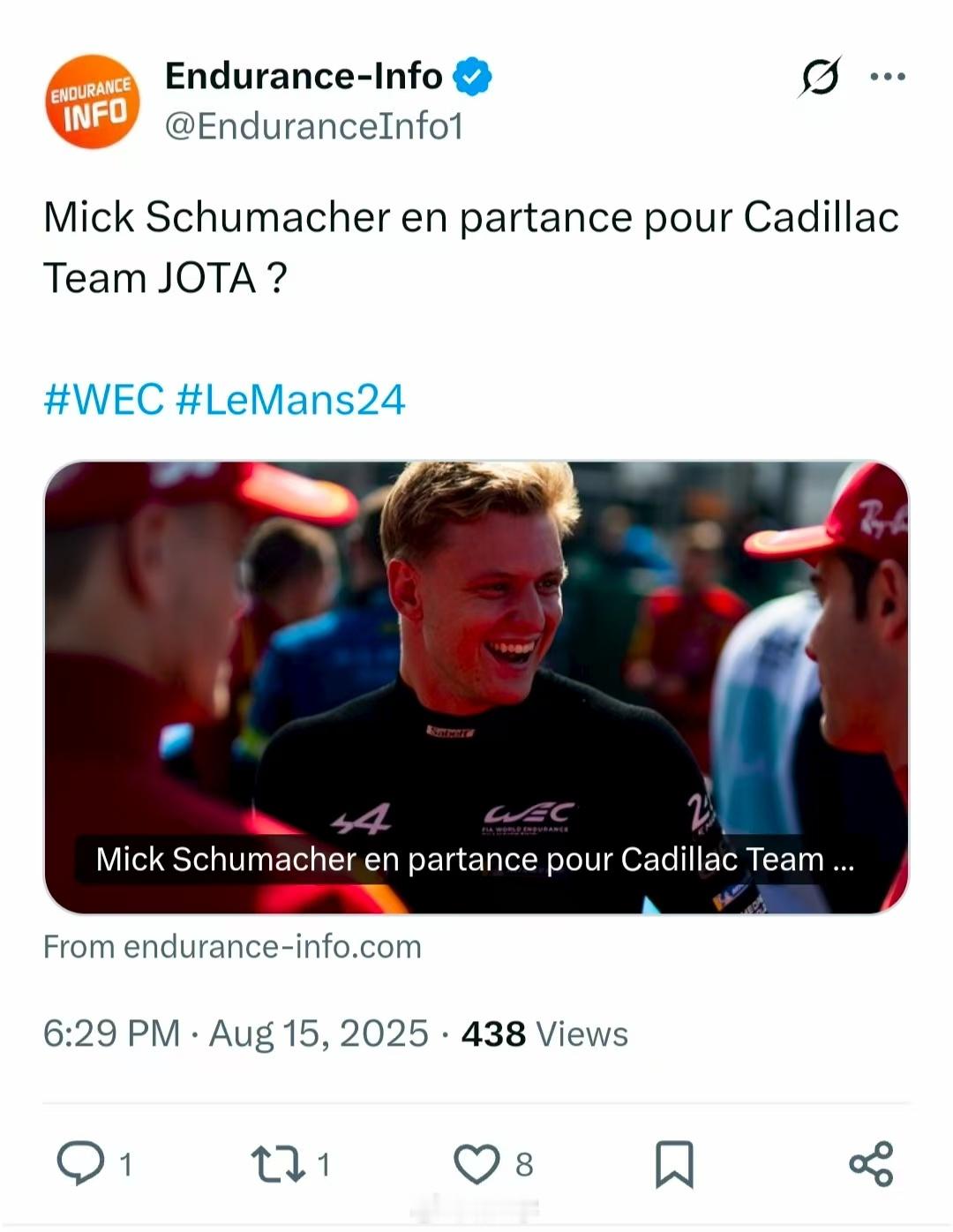 米克也要去别的运动项目了，看来冠宇大概率也.....等一个官宣吧F1[超话] ​