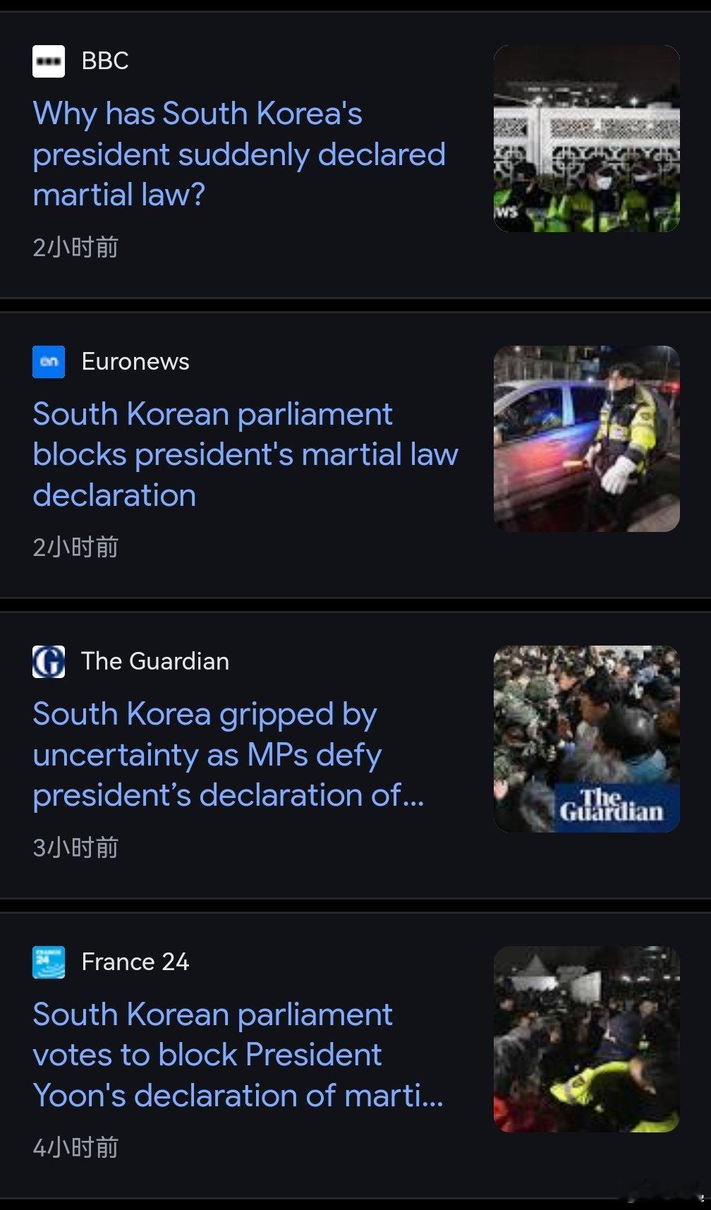 四小时到23分钟前，英文主流（西方媒体为主），对🇰🇷局势的相关报道[思考] 
