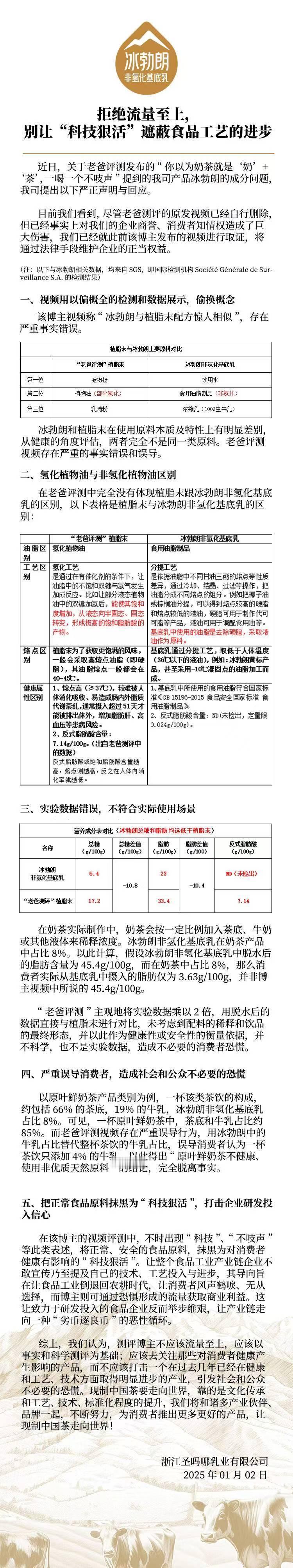 圣吗哪乳业回应博主奶茶测评事件  感觉“科技与狠活”这个词已经被滥用了。从 圣吗