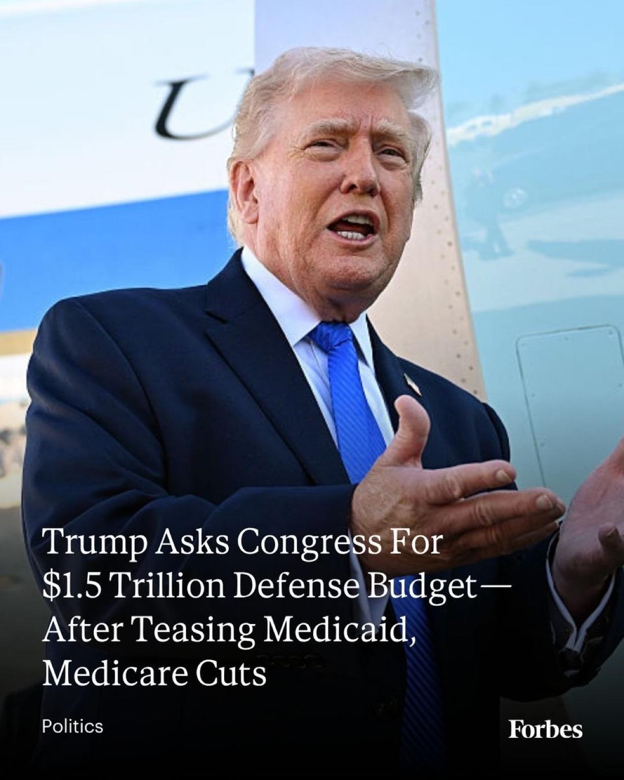 特朗普周五向国会申请 2027 财年五角大楼 1.5 万亿美元的预算——比该机构