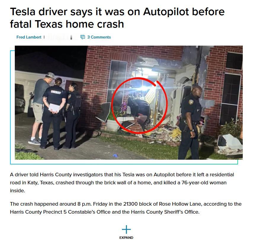 据Electrek报道，一名驾驶员向哈里斯县调查人员供述，事发时他的特斯拉车辆开