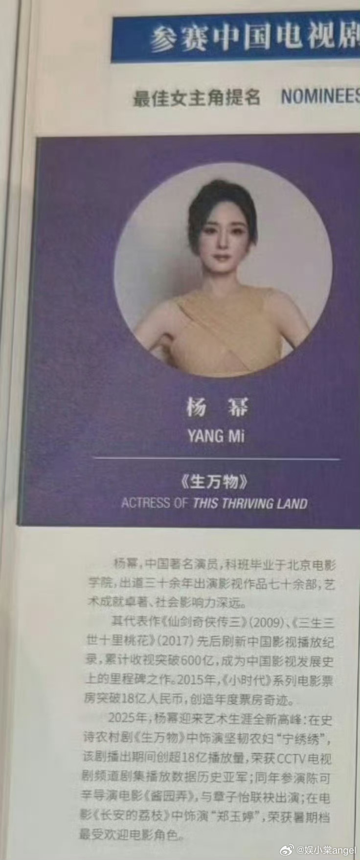 三大85花白玉兰场刊介绍 杨幂和赵丽颖场刊介绍谁的实绩作品质量更高呢 