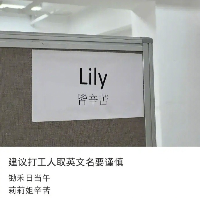 建议打工人取英文名要谨慎锄禾日当午，Lily皆辛苦著名理发师Tony又带水老师 