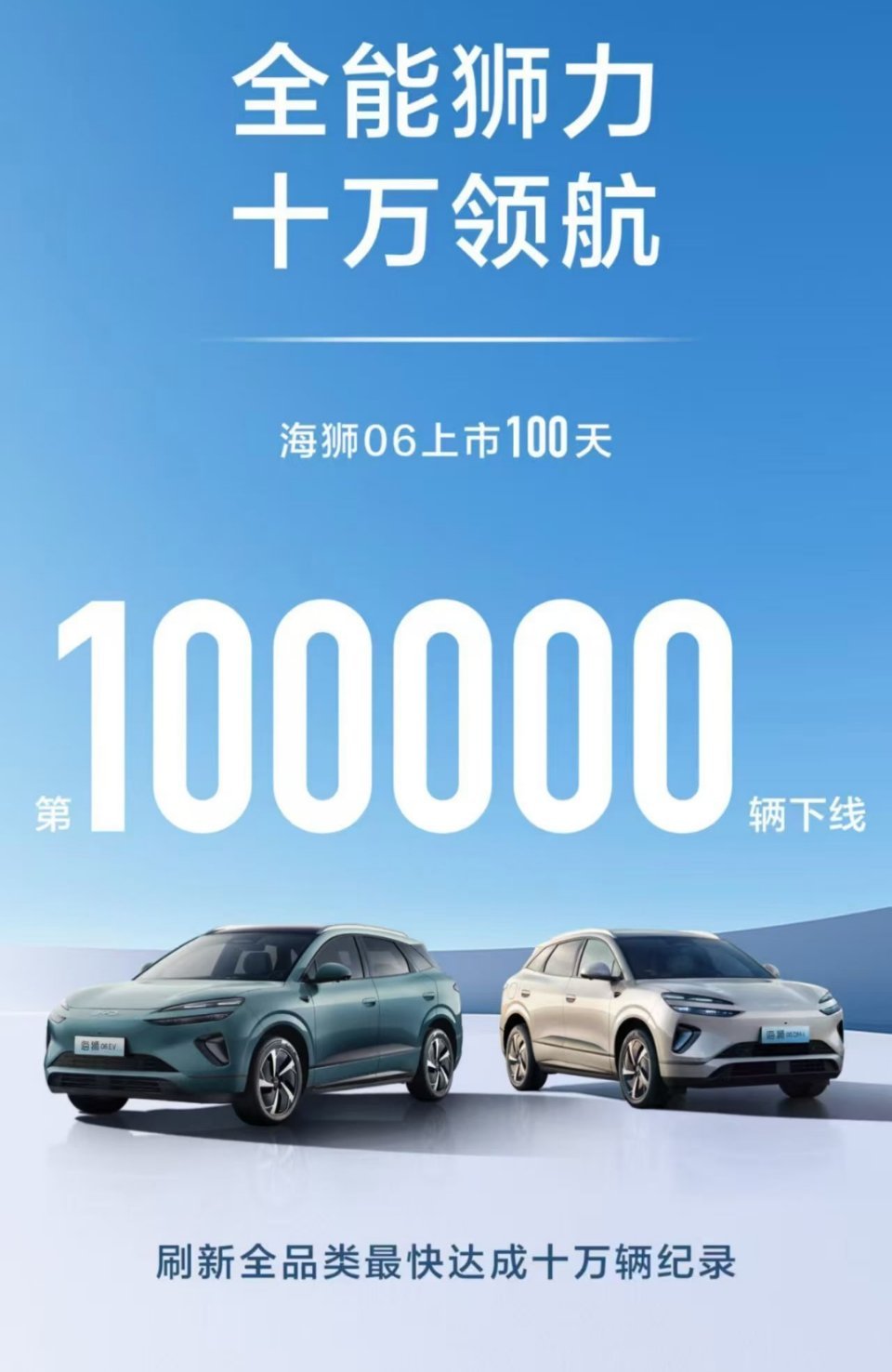 海狮06 上市100天，第100000辆下线刷新全品类最快达成十万辆纪录 ​​​
