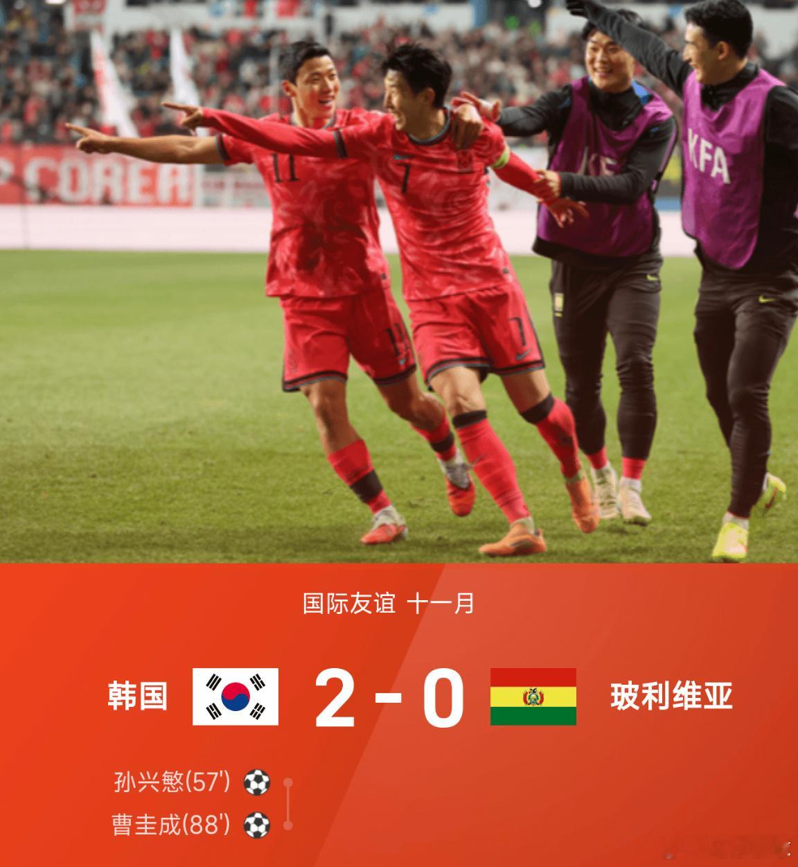 11月14日讯 25赛季国际友谊十一月，韩国对阵玻利维亚。上半场，韩国攻势旺盛，
