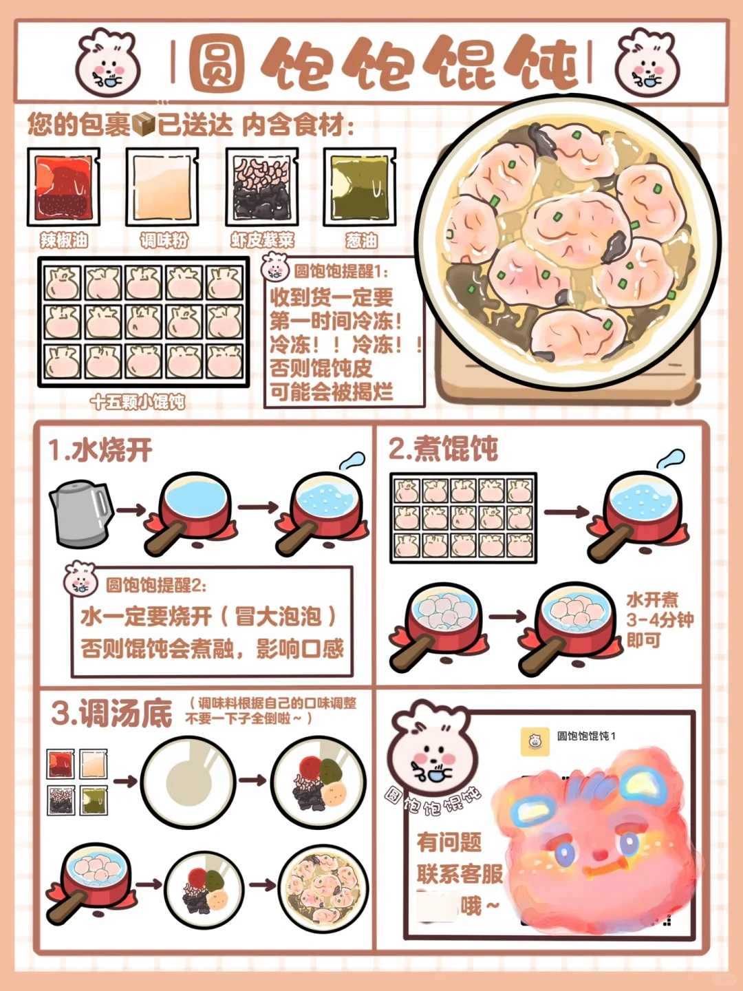 手绘食谱🥩｜稿件展示👍私房馄饨贴纸➕卡片‼️