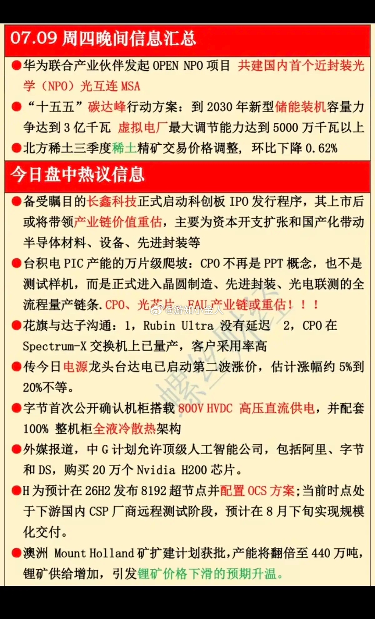 7.09周四  晚间：财经热点信息参考！1.近封装光学，光互联2.碳达峰3.长鑫