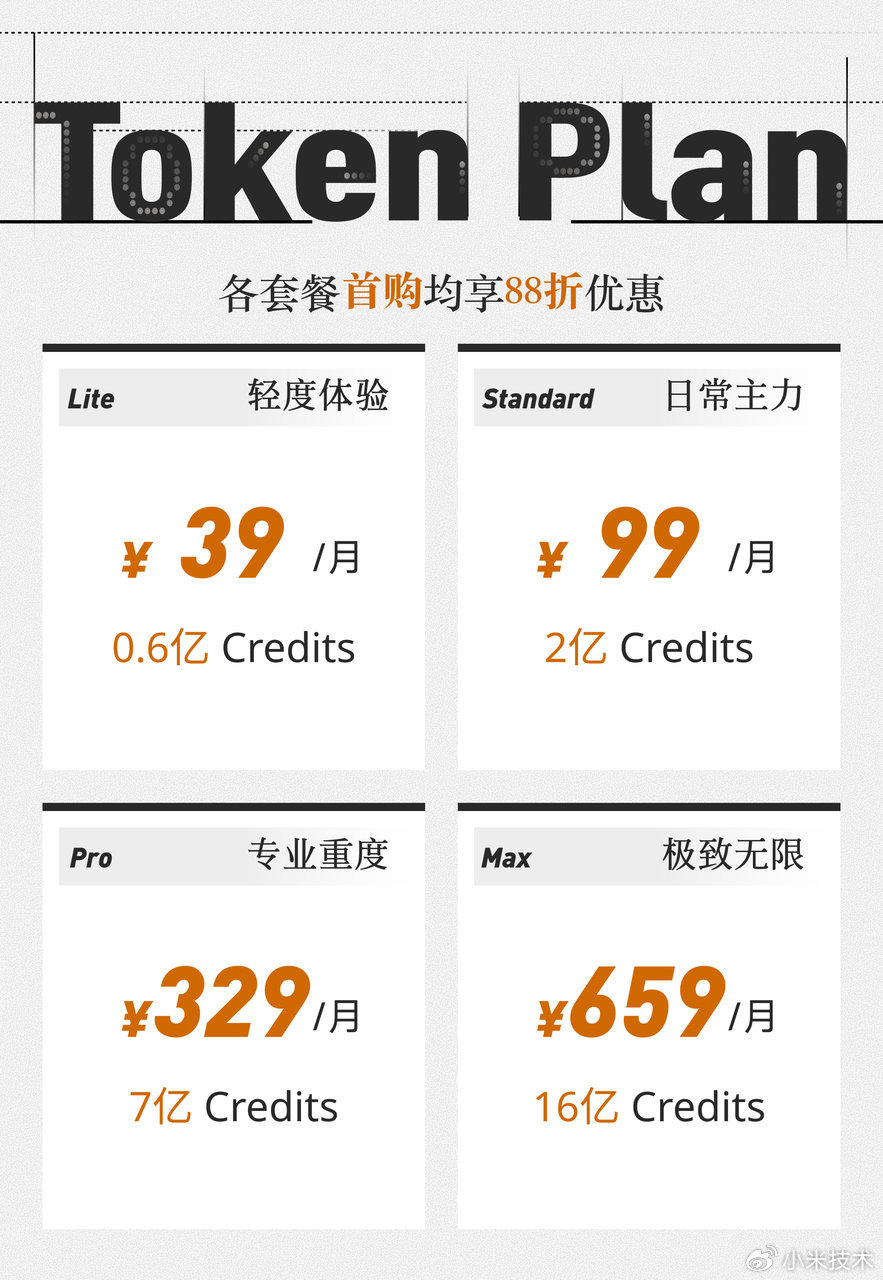 小米MiMo大模型首次推出TokenPlanXiaomi MiMo Token 