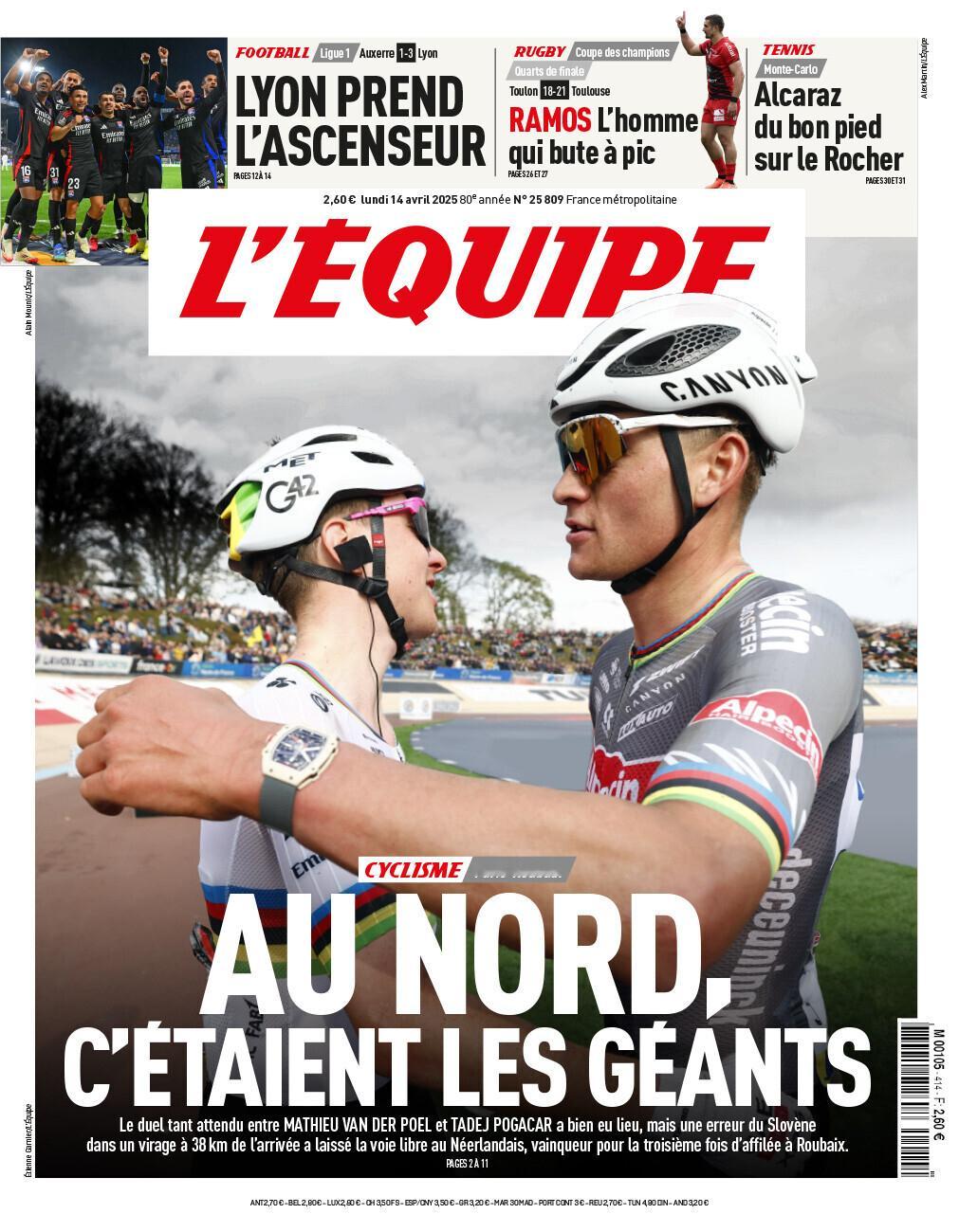 今日《队报》封面：北方的巨人们（是复数）。今年波彪对决很精彩，接下来看阿登三赛了