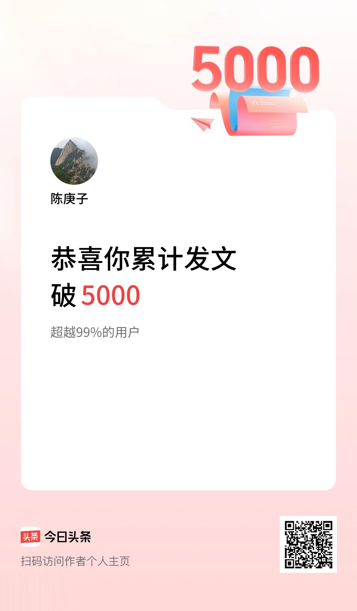 我在头条累计发布内容破5000啦！