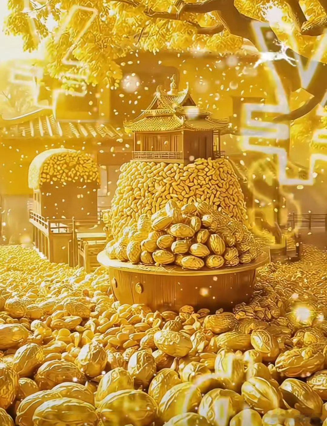 愿你的人生如这花生一般丰硕，愿你的生活如这金屋一般辉煌。礼赞。把这富贵带回去吧。
