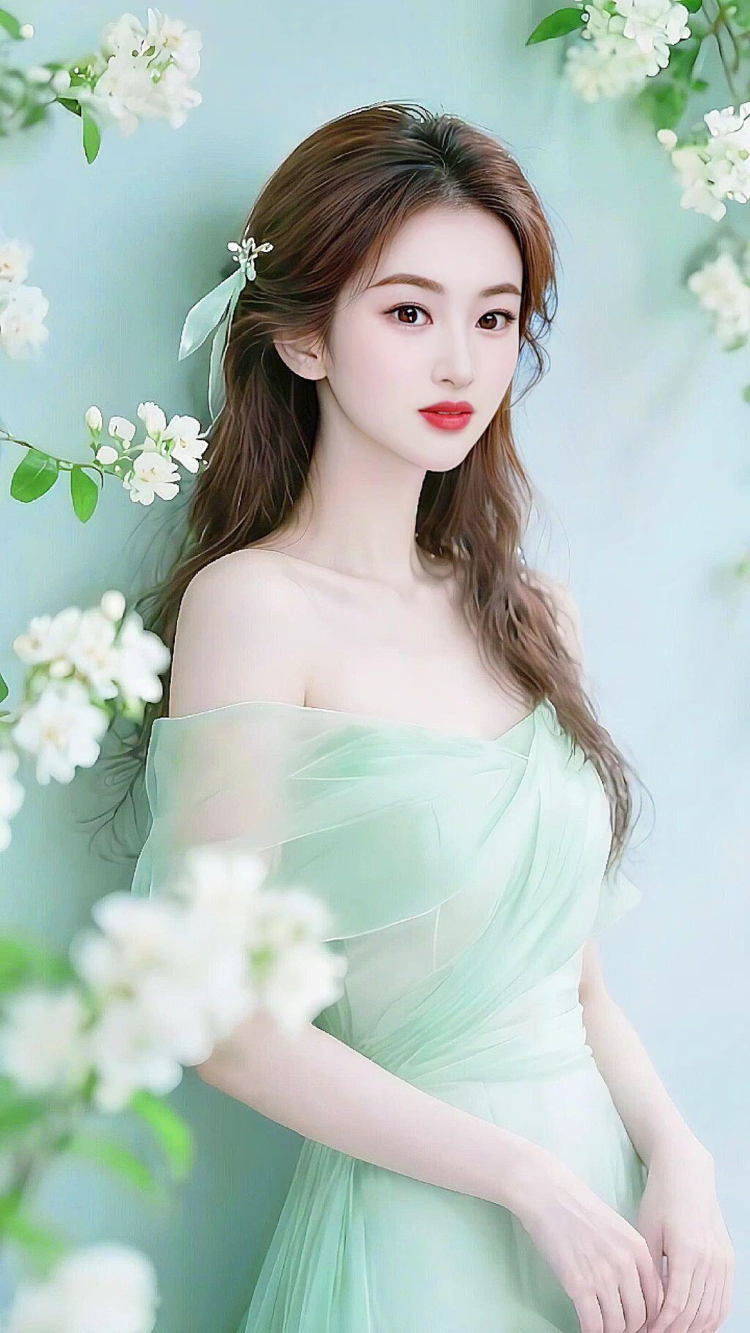 清新绿裙写真 清新花漾风格 春日清新佳人 清纯甜美 优雅气质