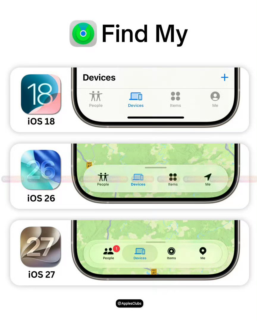 iOS 27重新设计了查找菜单栏，更立体更有质感 