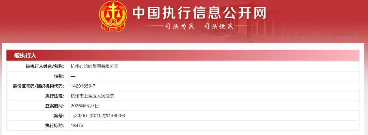 突发！娃哈哈被执行1.84万据界面、新浪等多家媒体最新报道，9月9日，据中国执行