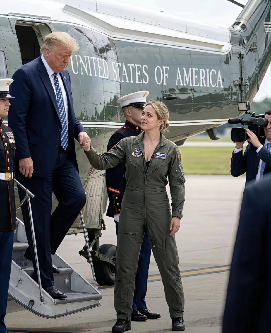特朗普从飞机上下来，这位是女的是什么人？