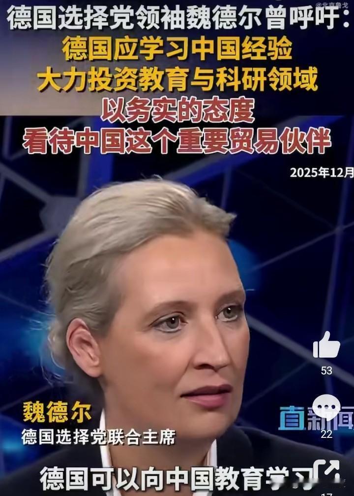 其实客观点讲，魏德尔上台之后未必就一定会对中国非常友善，毕竟她的理念和特朗普是一