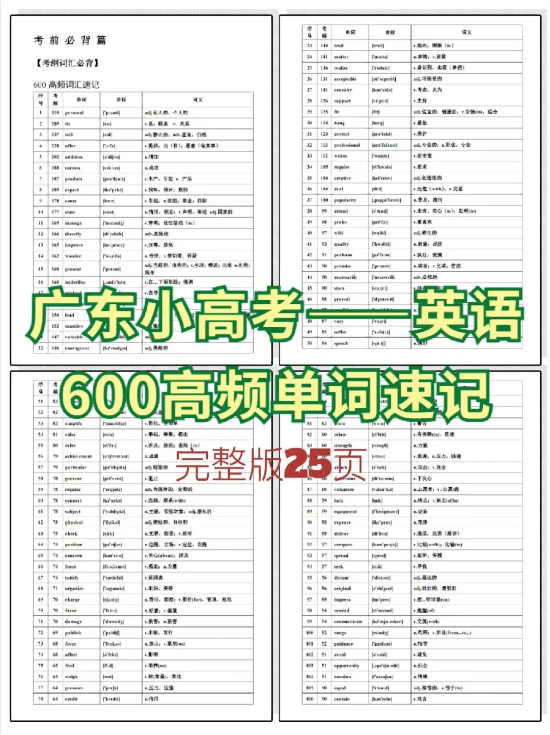 🔥广东春季高考|英语600高频单词速记