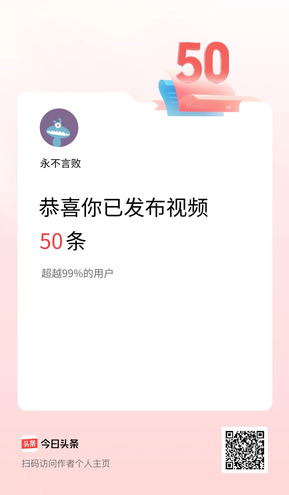 我在头条累计视频投稿50个