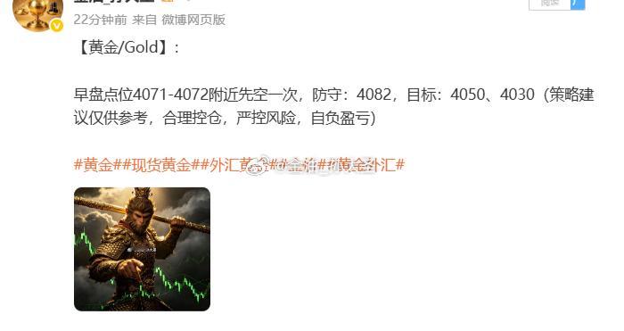黄金亚盘4071空单，行情先扬后抑，盘中中途反弹4074补空，现跌回4066一线