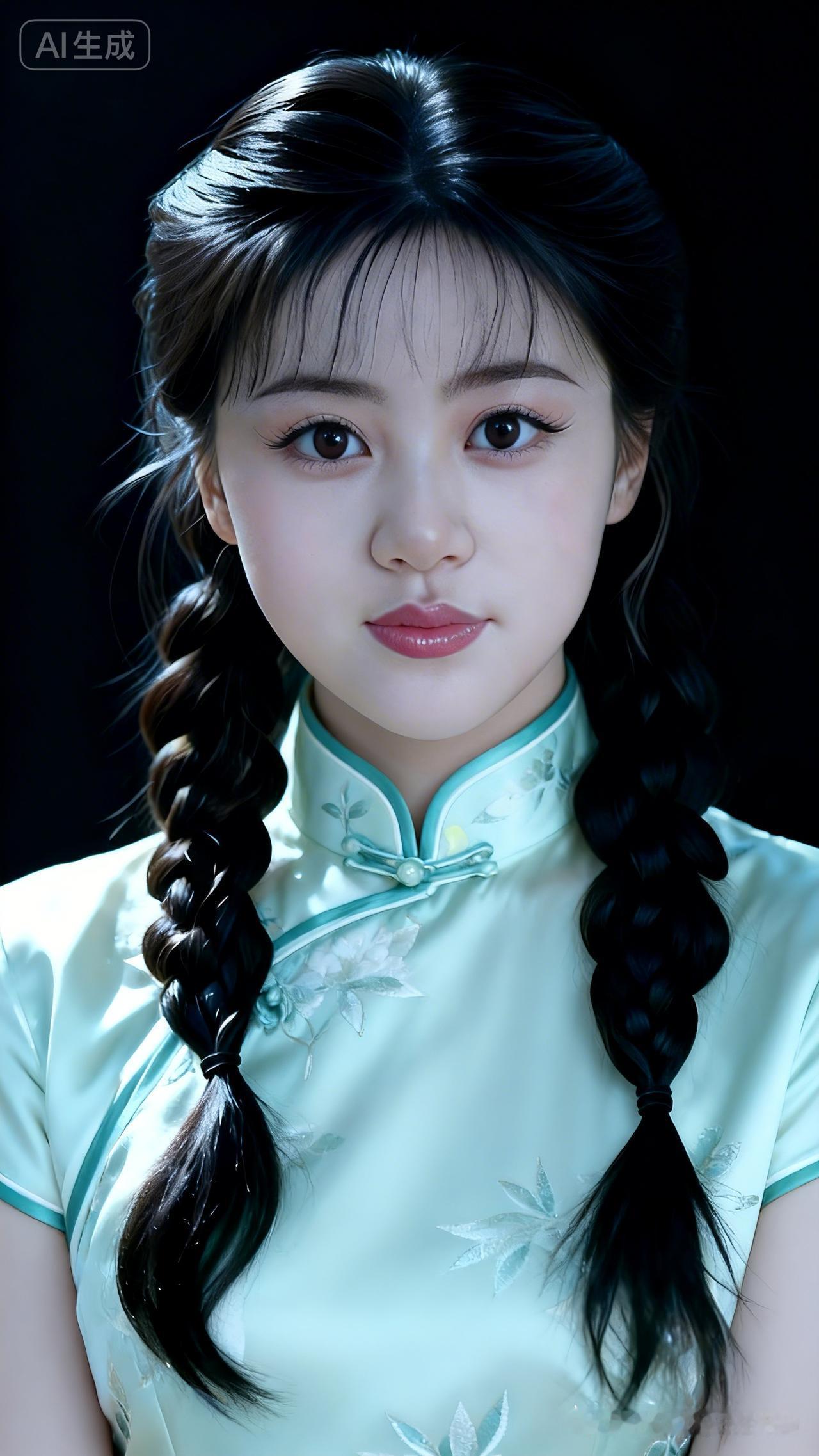 梦幻少女风，古风发辫，清新淡雅，AI生成，唯美如画。
