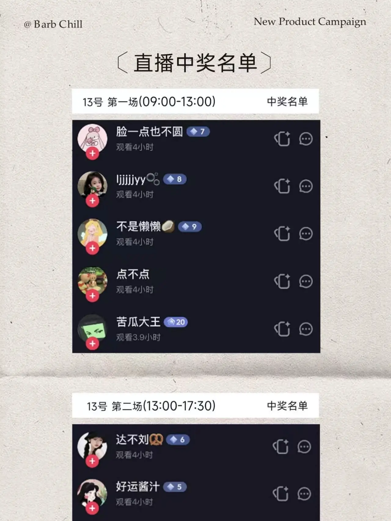 13-14号现货场 前五免免名单～