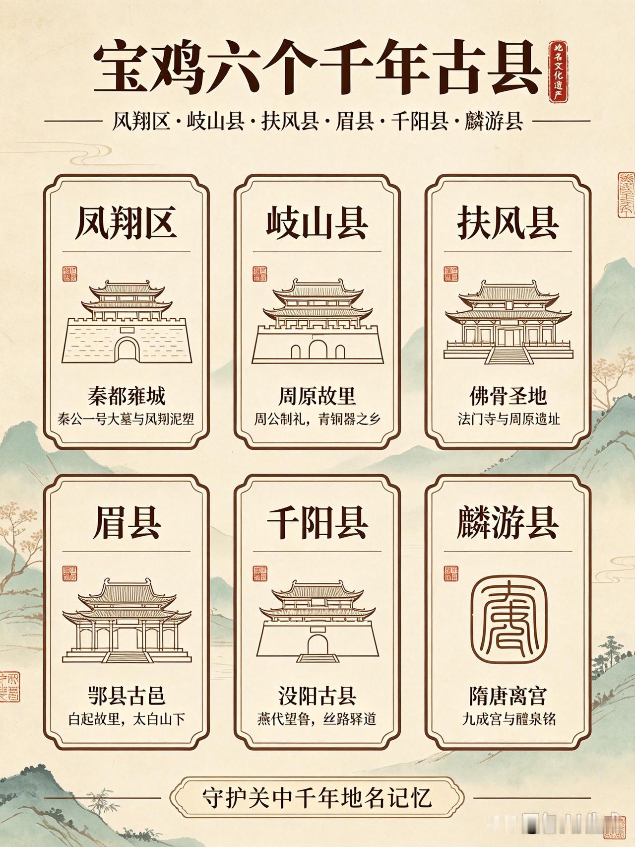 眉县领先宝鸡6座千年古县之最，六县区个个底蕴深厚 。陕西省第一批地名文化遗产名录