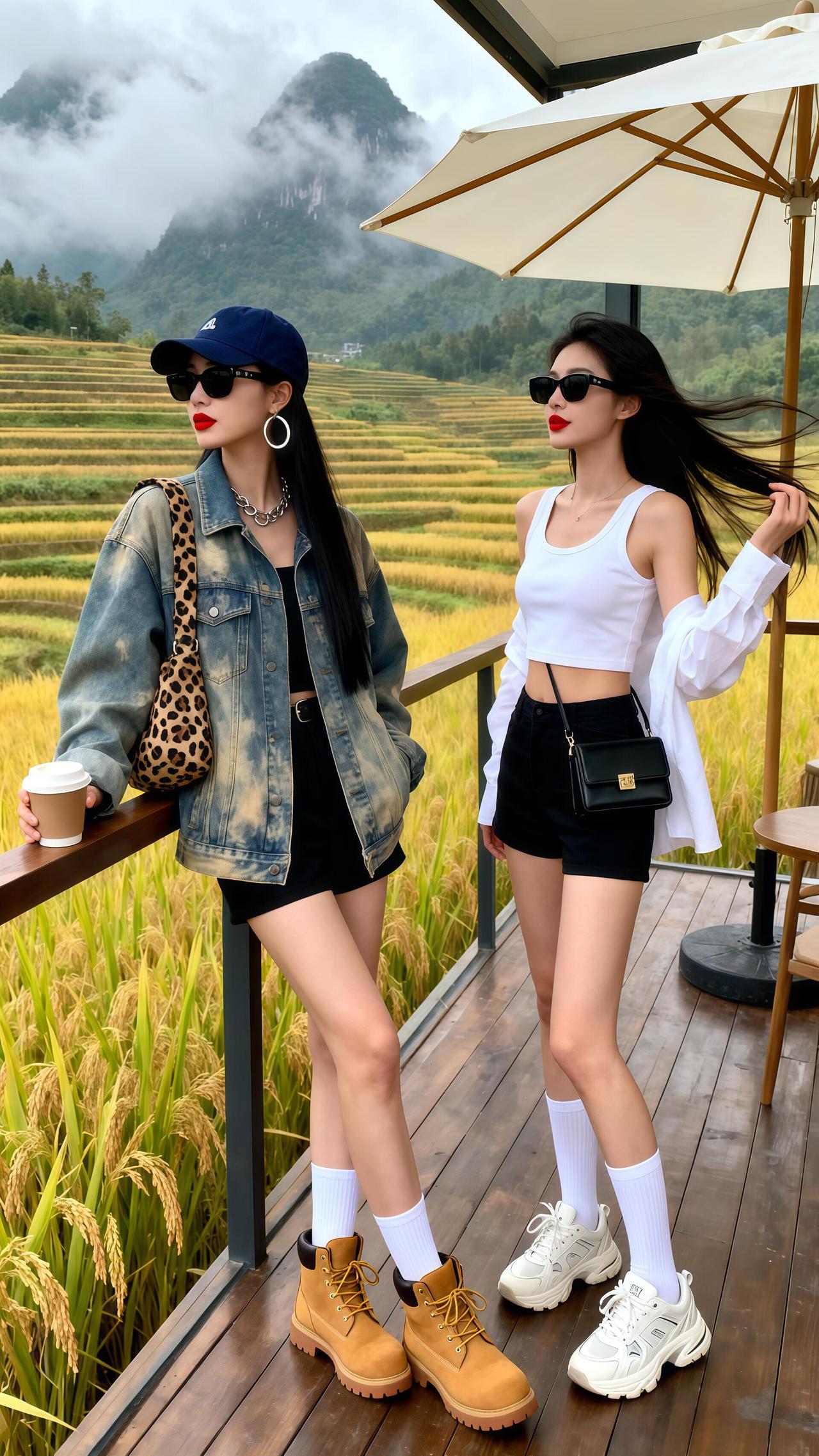 田园姐妹俩的夏日穿搭
