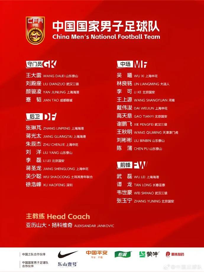 预测国足亚洲杯主力阵容如下：
门将：颜骏凌
后卫：蒋光太、朱辰杰、张琳芃
中场：