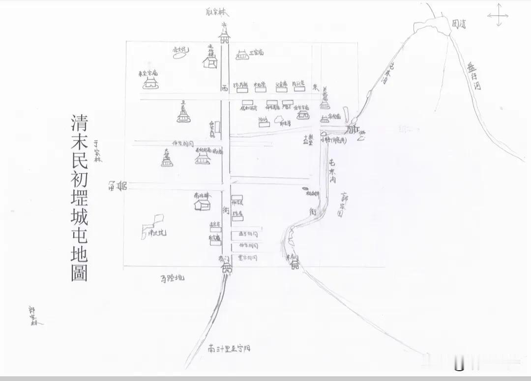 山东泰安宁阳堽城镇：一百多年前堽城屯布局图