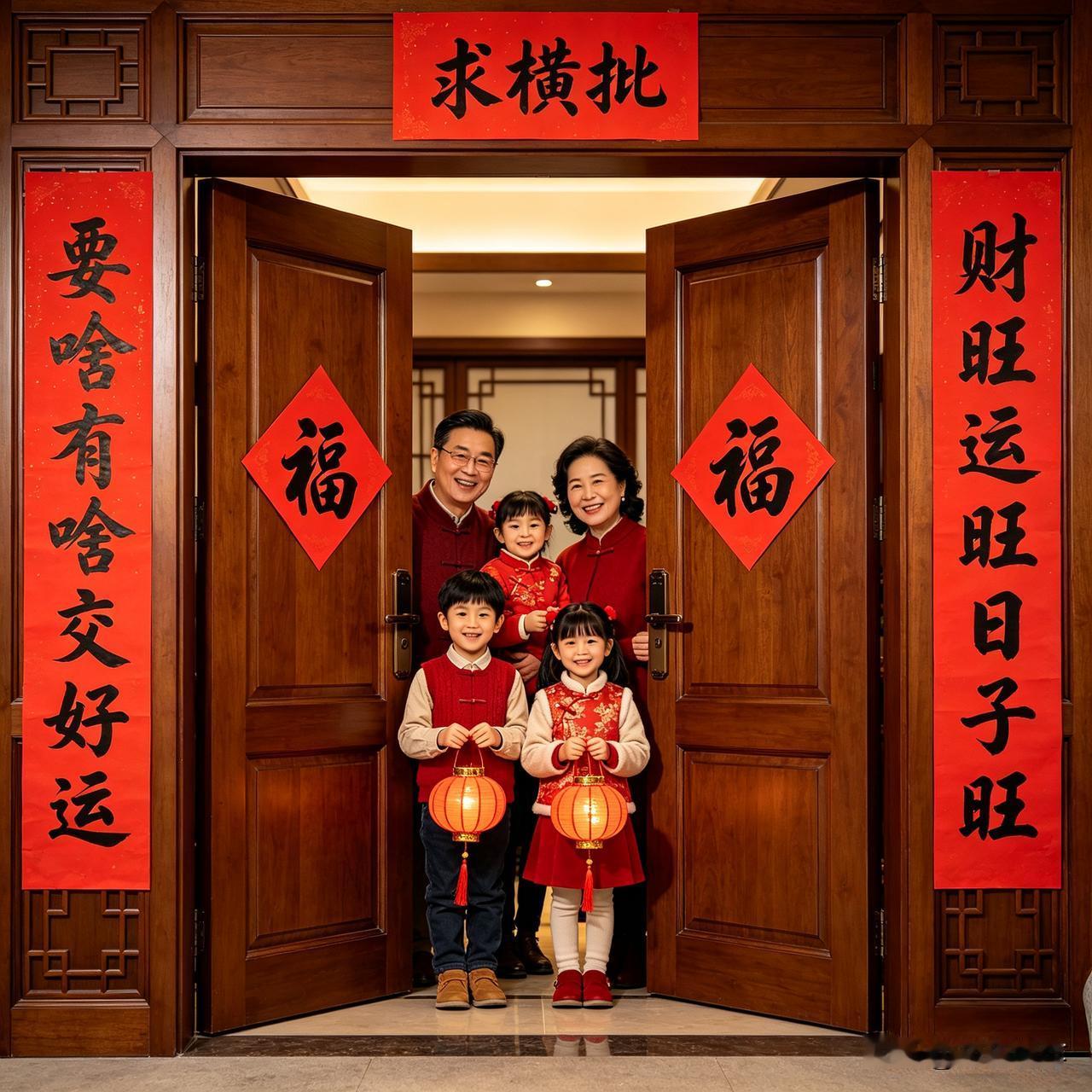 “要啥有啥交好运，财旺运旺日子旺”这联，满是热热闹闹的福气——上联说心想事成、好