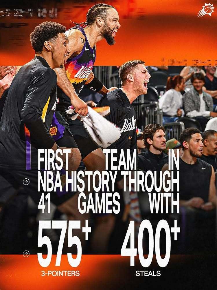 NBA史上首支在前41场达成“575+三分 & 400+抢断”的球队遮天蔽日-这
