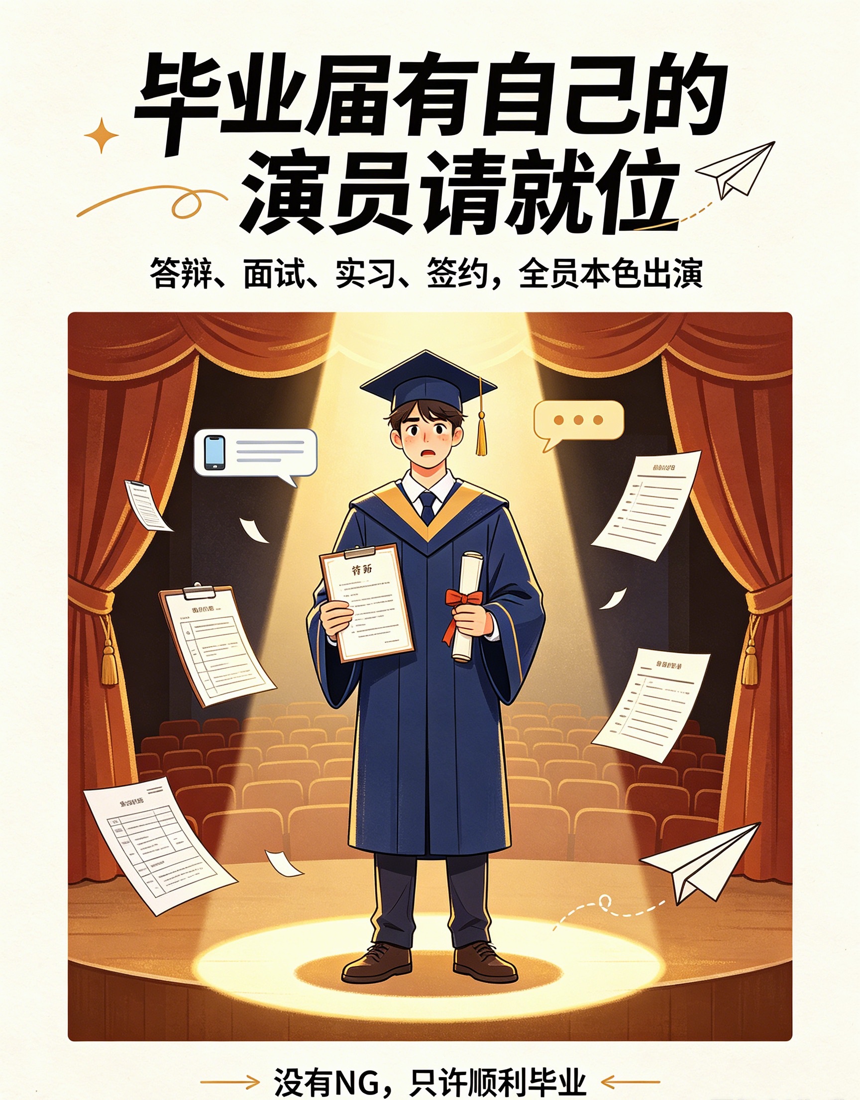 毕业届有自己的演员请就位毕业论文极限拉扯演淡定，求职被拒转头装没事，在家伪装积极
