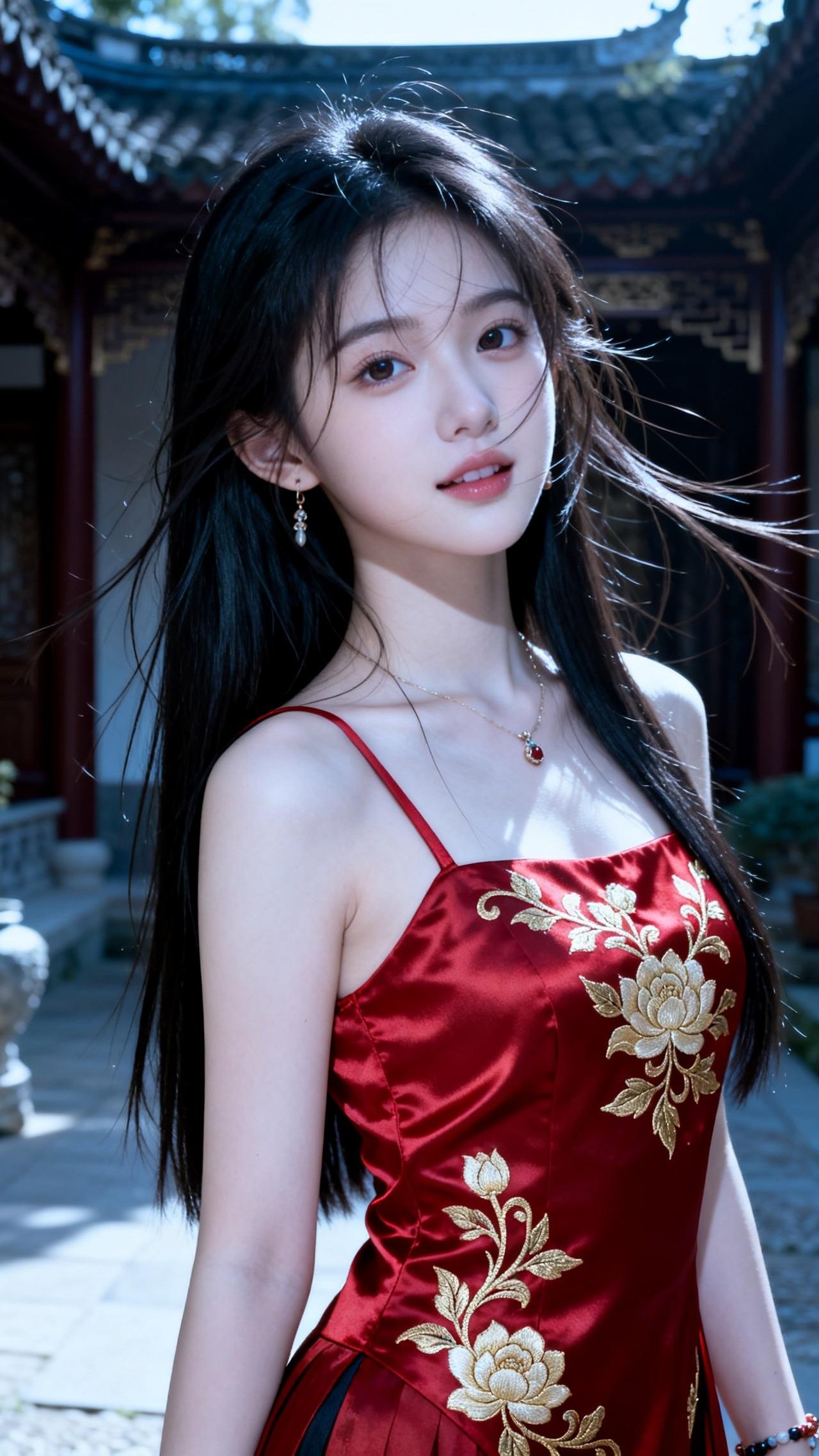 红衣少女，古风韵味，惊艳时光甜妹的笑容有多治愈 红色衣服少女 古风红裙写真