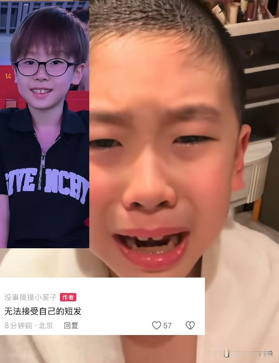 凉皮接受不了，我也接受不了啊。
美丽姐在开学前，把凉皮的头发剃成经济板寸。
想不