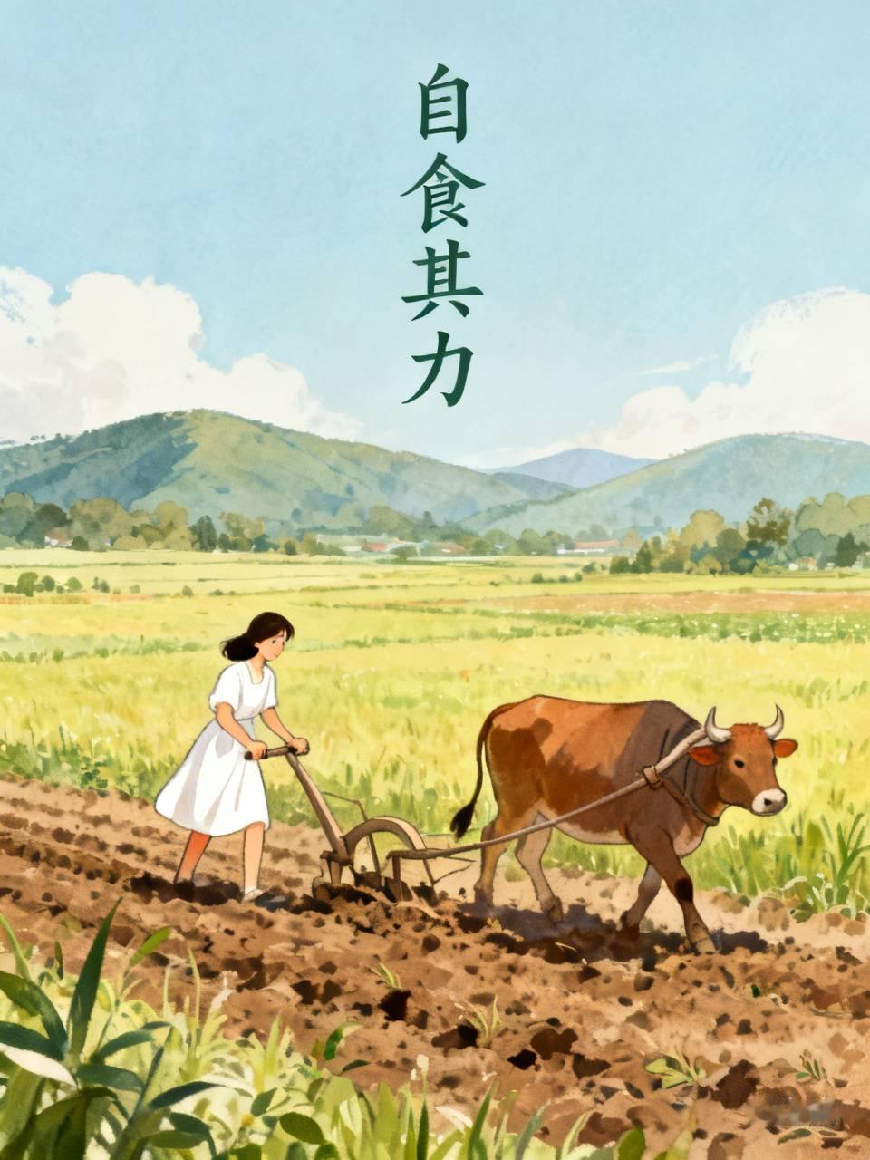 白衫女子踩泥塘，
手扶犁耙伴牛忙。
不靠虚荣不靠宠，
自食其力自种粮。     