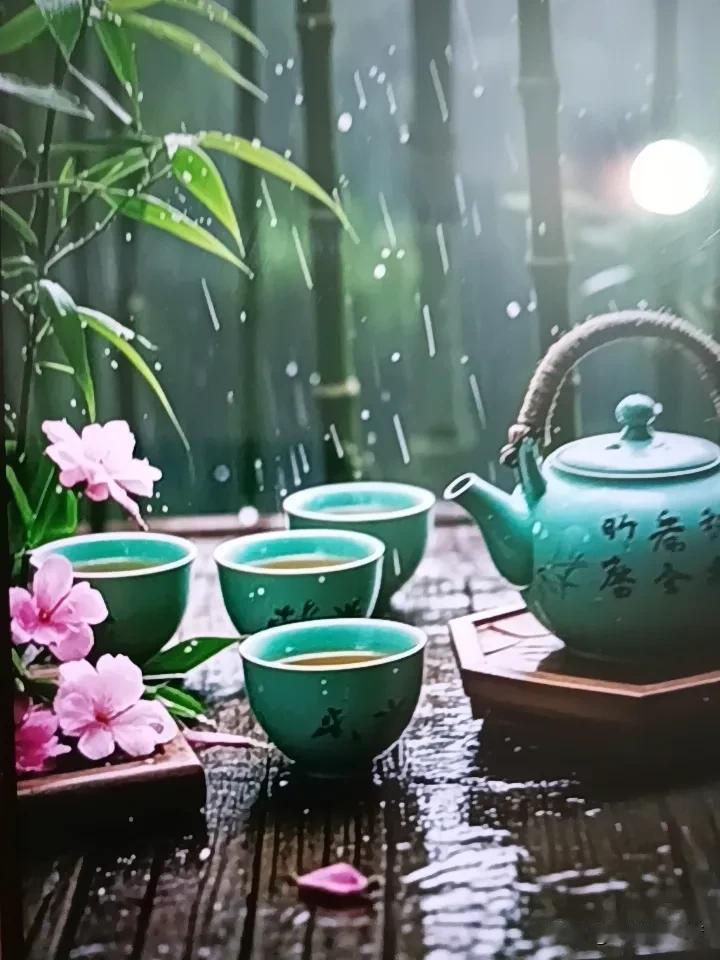 我超爱我的手机壁纸——《茶上雨韵》。在这张5K壁纸上，嫩绿的茶叶脉络清晰，上面的