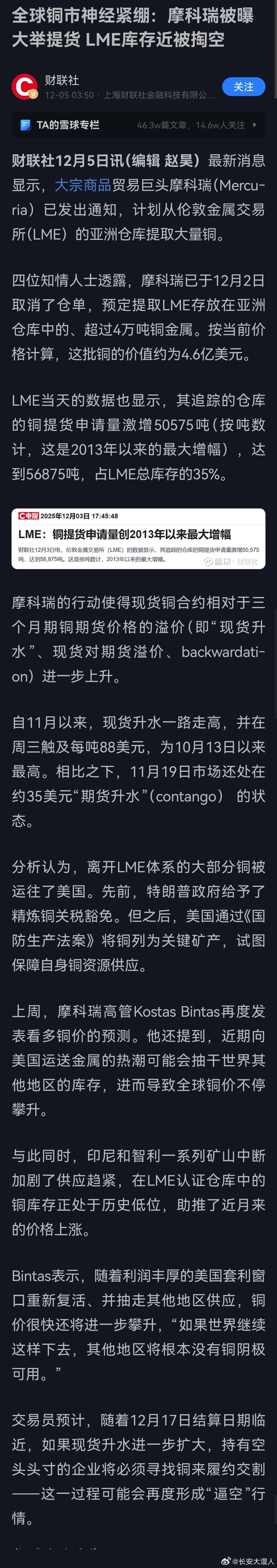 期铜可能会逼空 