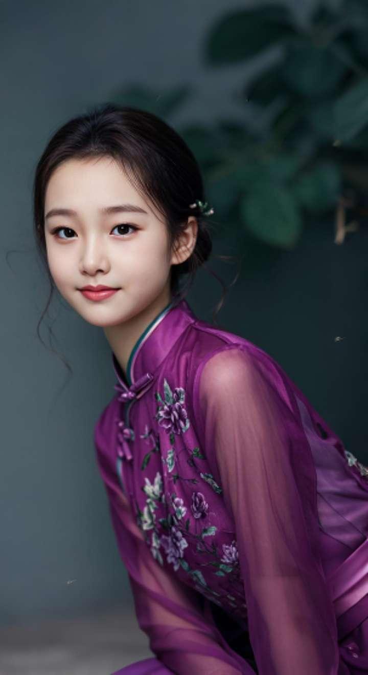 AI扩图 AI紫裙旗袍韵