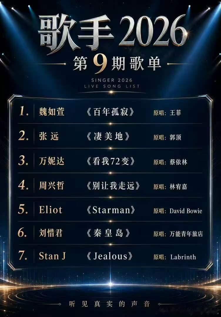 娱乐网传歌手第9期突围赛歌单歌手第9期突围赛歌单网传《歌手2026》第9期突围赛