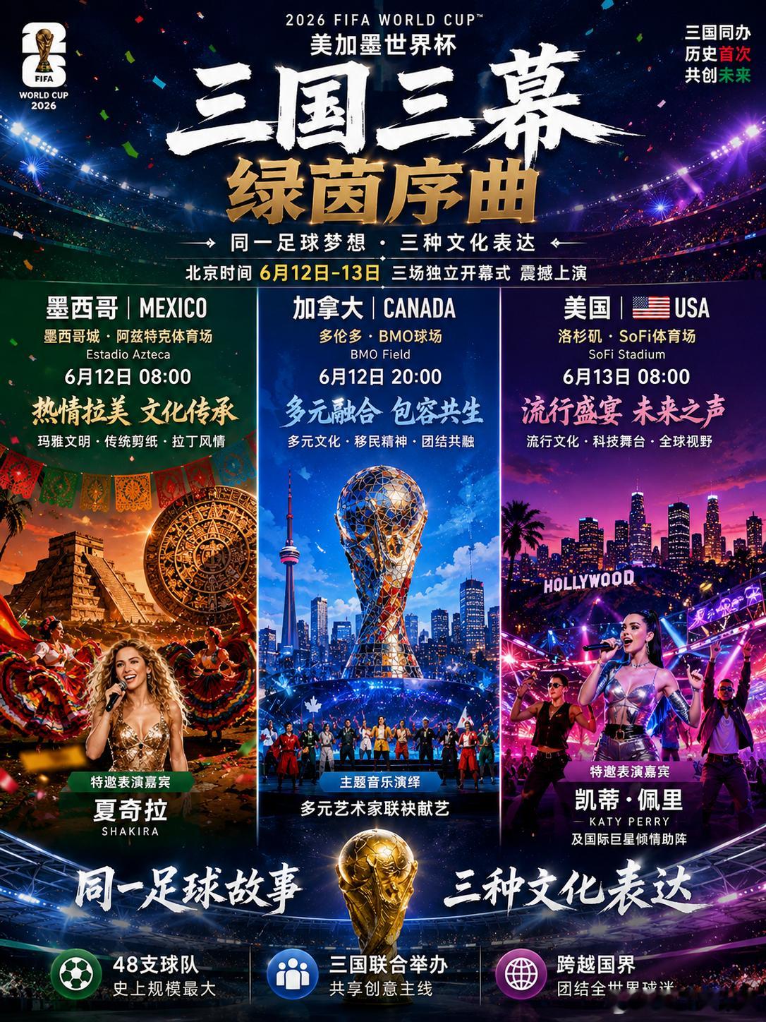 🌍一届世界杯，三场开幕式！2026注定载入史册！当世界杯遇上三个东道主，会碰撞