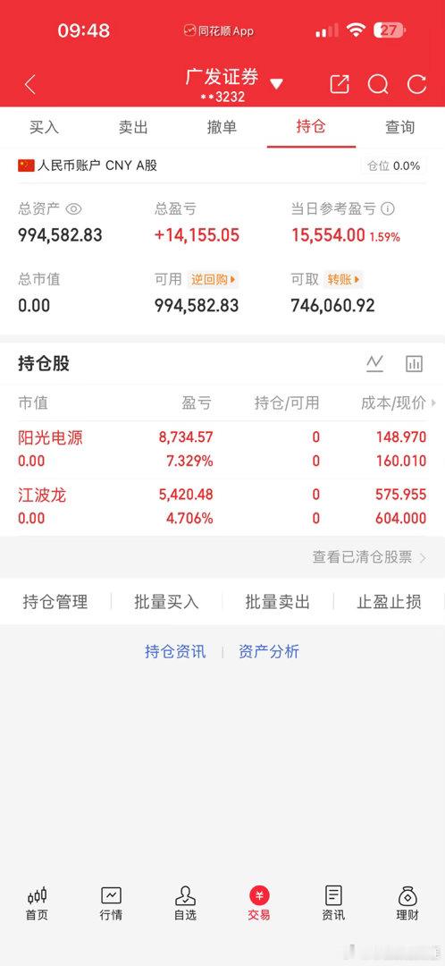 今天，阳光电源，和江波龙，都还不错！！！ 