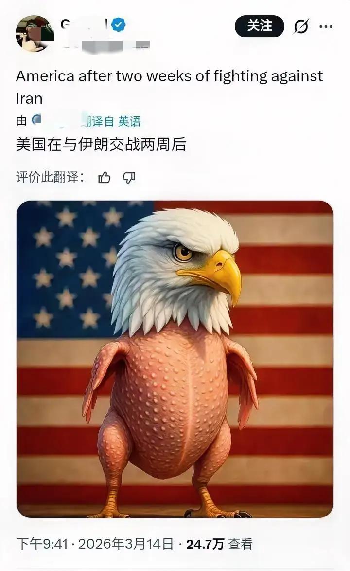 国外网友：美国在伊朗交战两周后

供图：@地球进度条