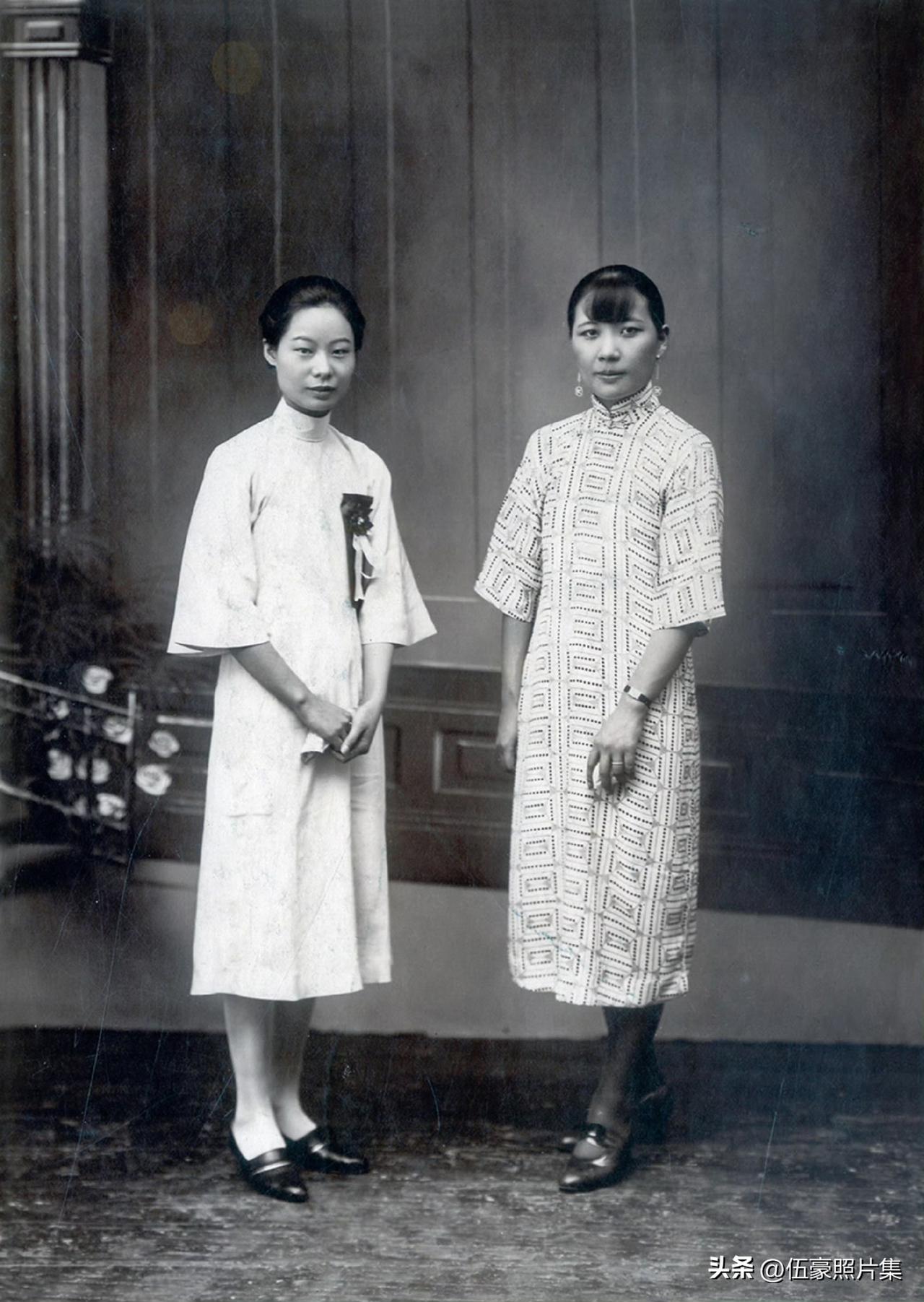 1930年，蒋介石夫人宋美龄与李宗仁夫人郭德洁合影。照片中，时年33岁的宋美龄身