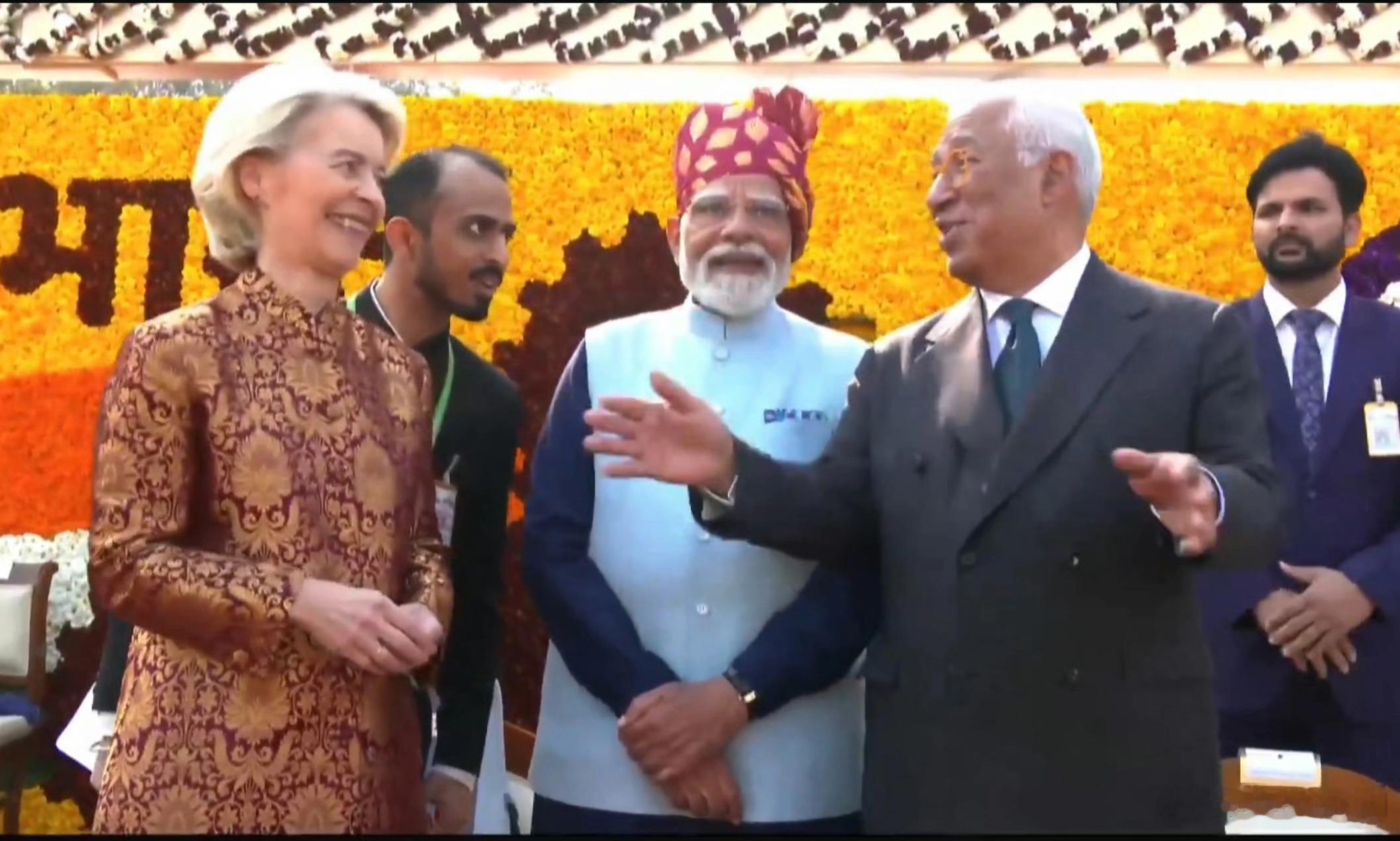 印度共和日阅兵，欧理会主席和欧委会主席出席。 