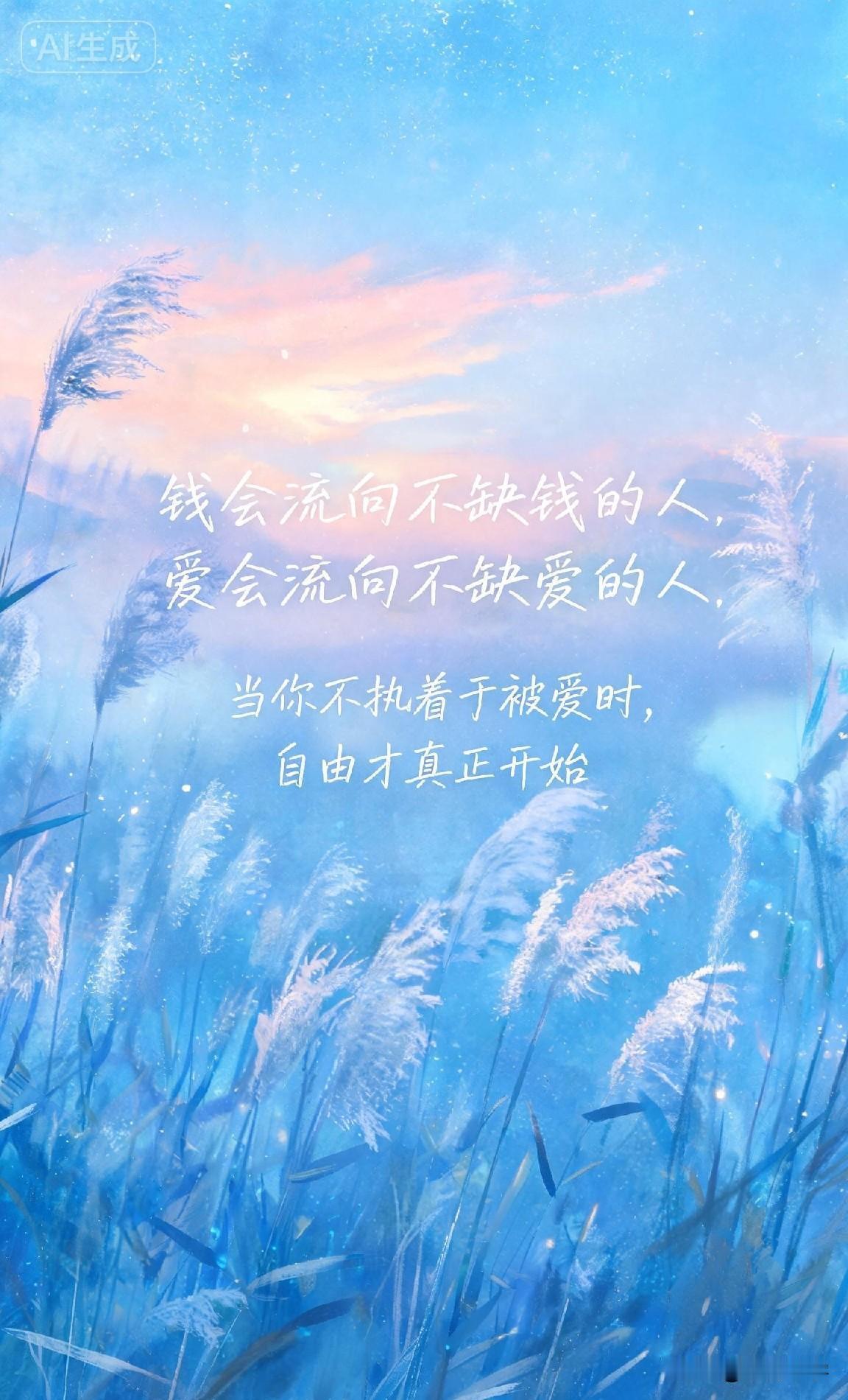 “钱会流向不缺钱的人，爱会流向不缺爱的人”，当你不执着于被爱时，自由才真正开始