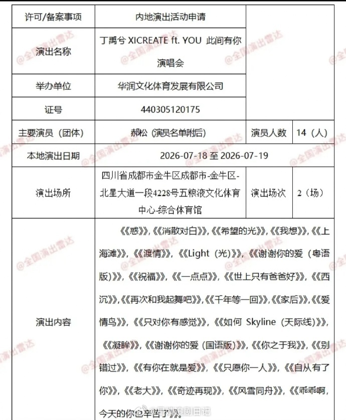 继潮牌之后，丁禹兮的演唱会歌单也出来了！现在爱开演唱会的明星越来越多了～影视寒冬