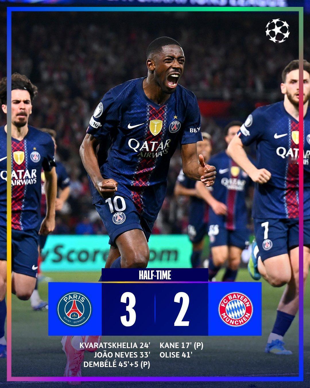 半场3-2，进球大战上演，这半场比赛的进球数估计要抵上阿森纳和马竞比赛的好几场了
