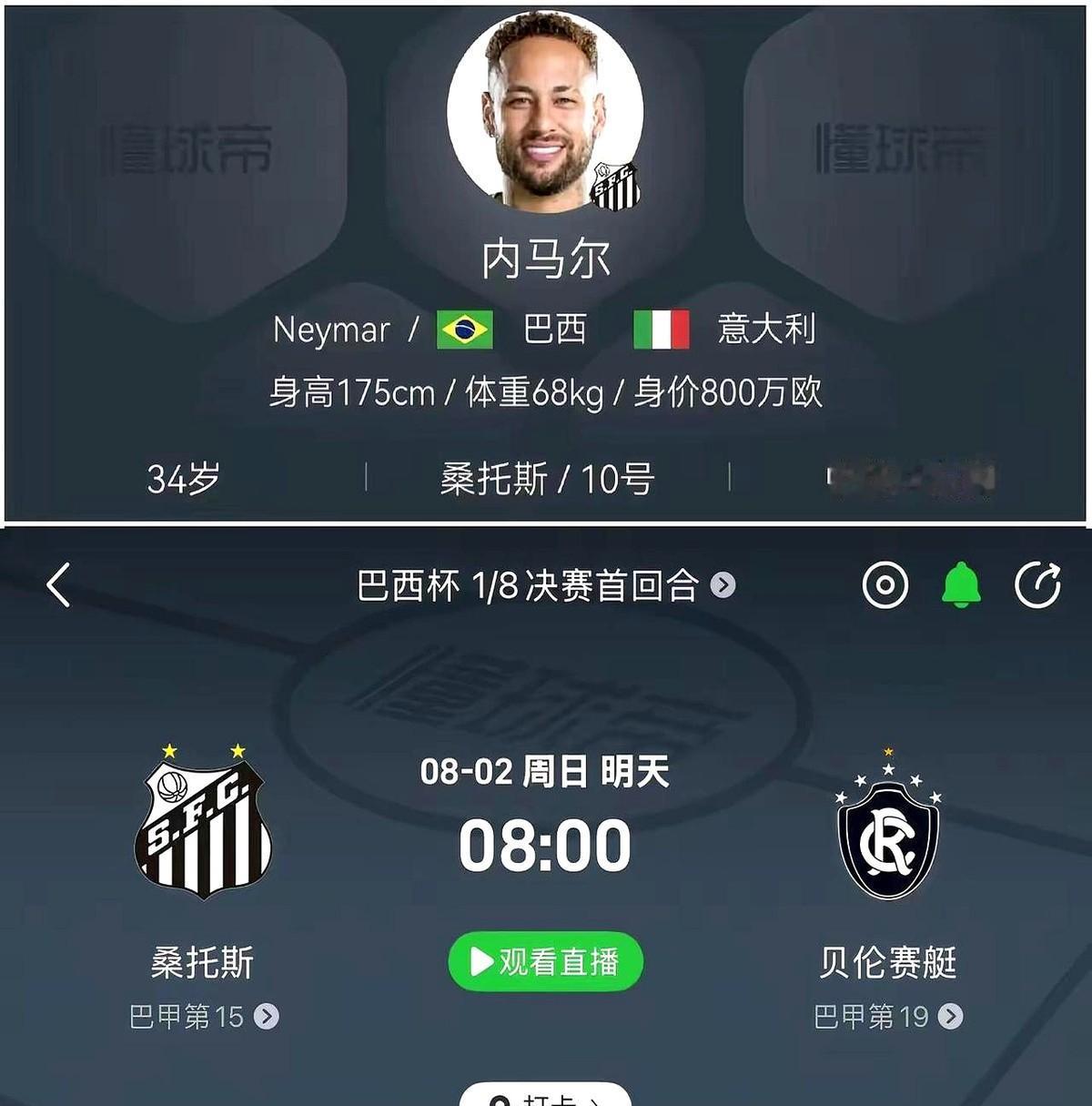 周日早8点，桑托斯主场，内马尔回来了。
时隔多年，他再次踏上这片草皮，身披10号