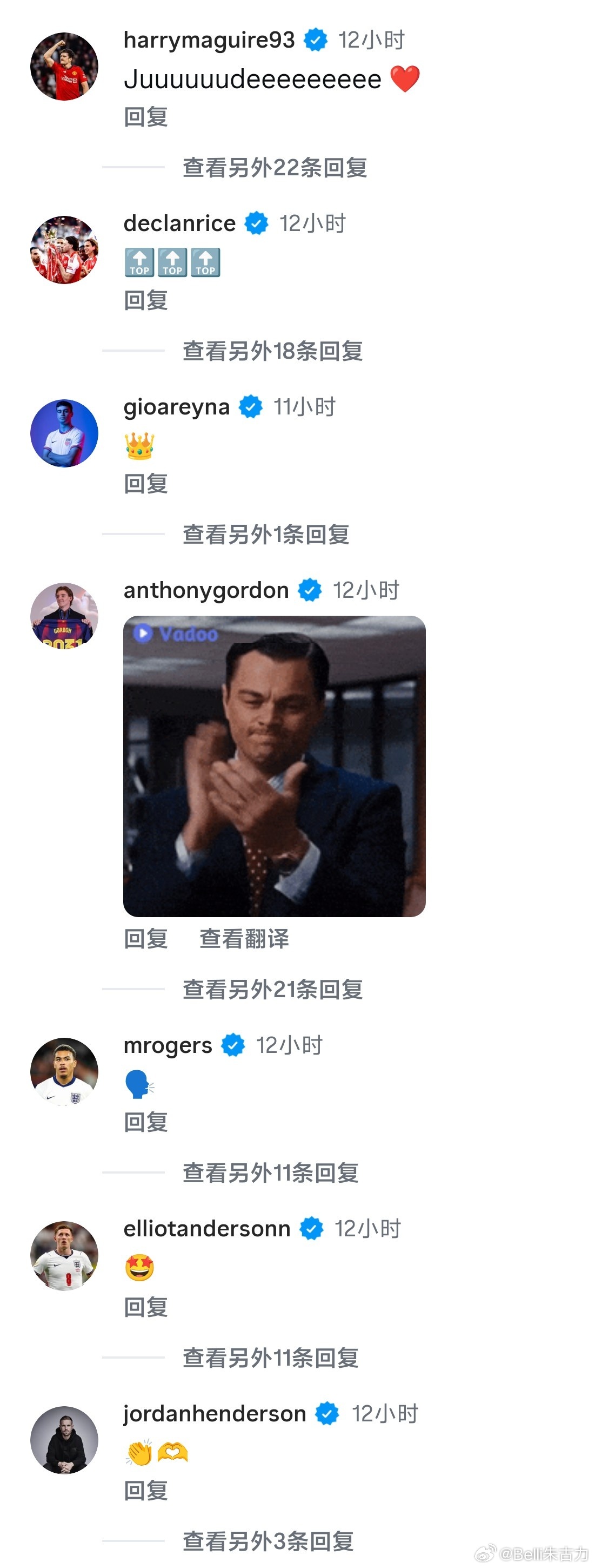 亲友团都来支持啦本泽马 辛纳 霍达尔 拉杜卡努 拉塞尔点赞英格兰vs克罗地亚贝林